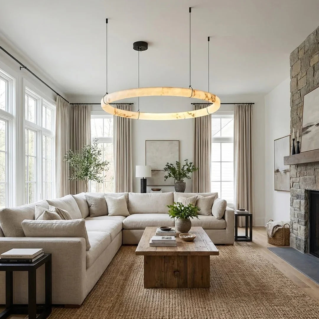 Modern Spanish Alabaster Halo Pendant Lamp | wildoxy