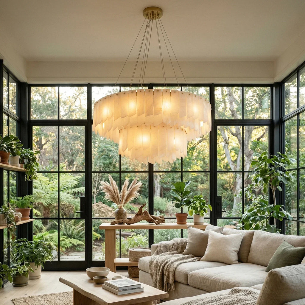 Cascade Alabaster Tiered Brass Chandelier | wildoxy