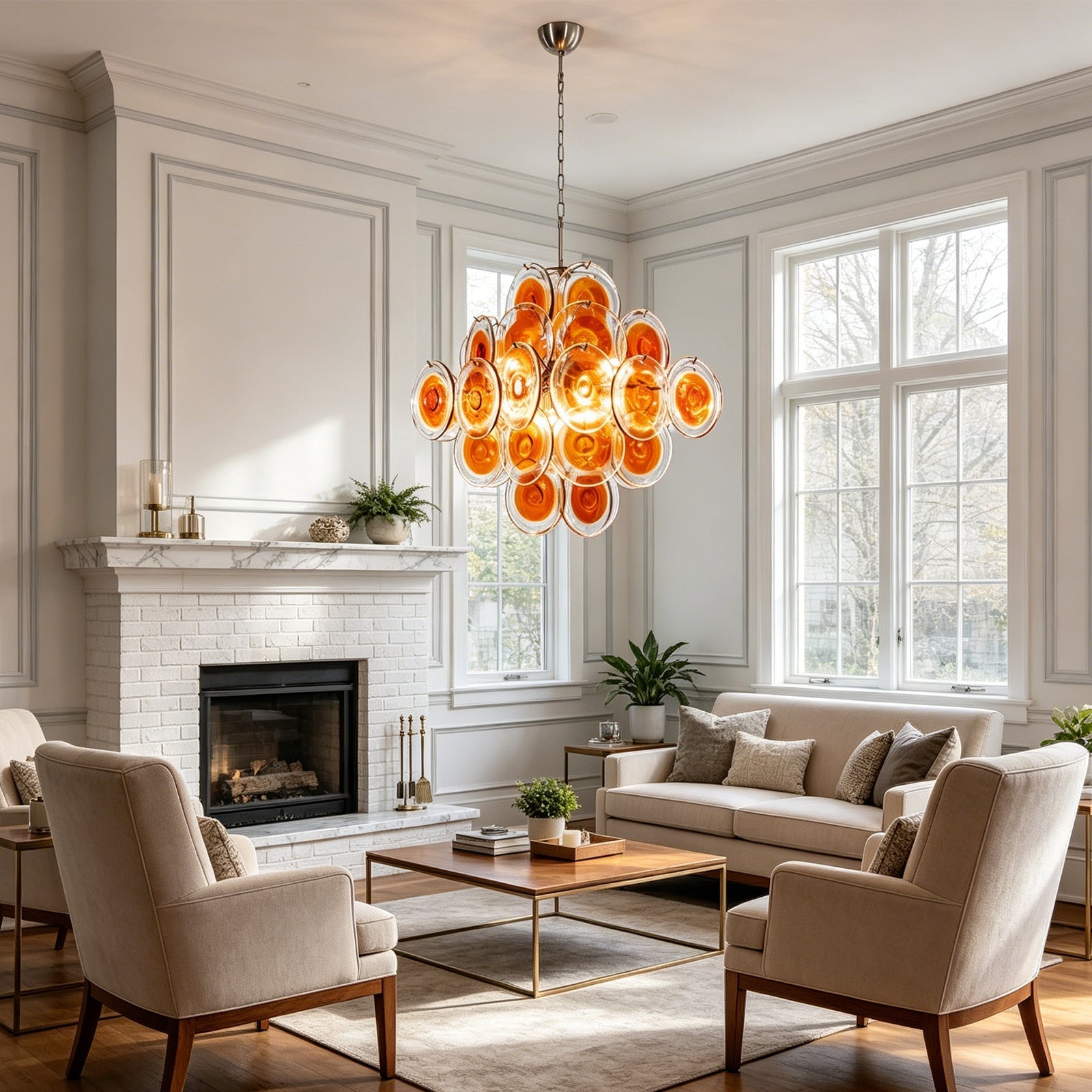 Murano Orange Disk Glass Chandelier | wildoxy