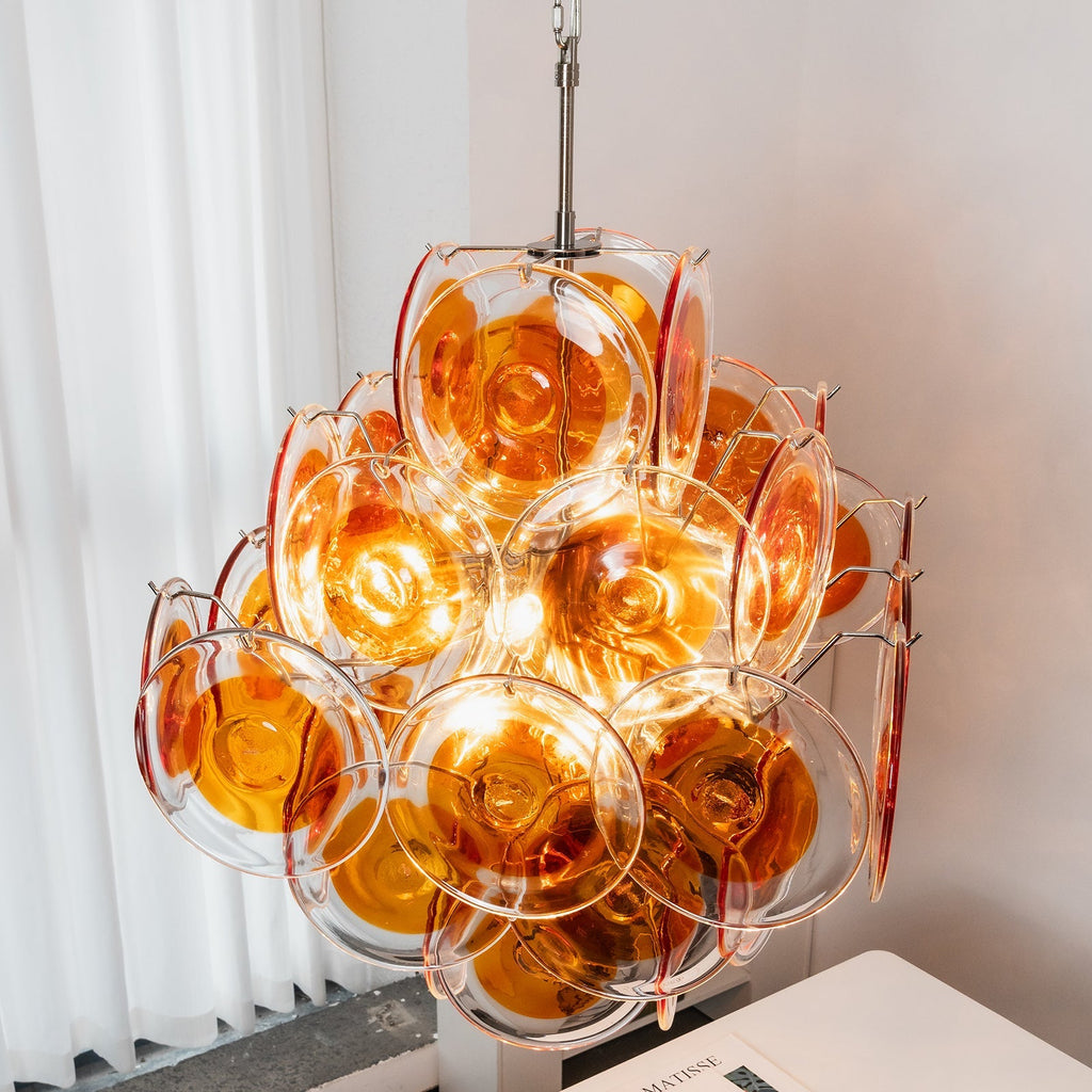 Murano Orange Disk Glass Chandelier | wildoxy