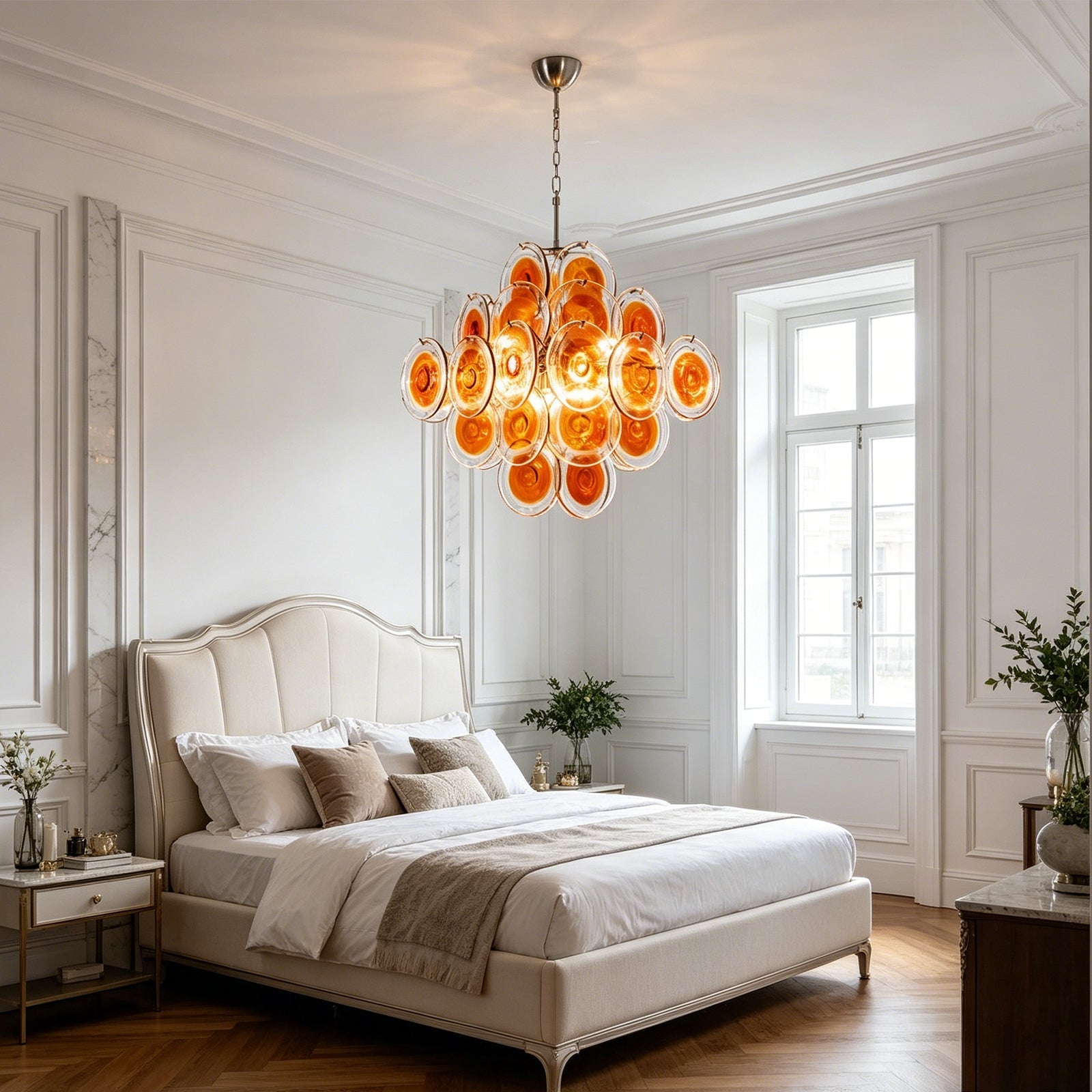 Murano Orange Disk Glass Chandelier | wildoxy