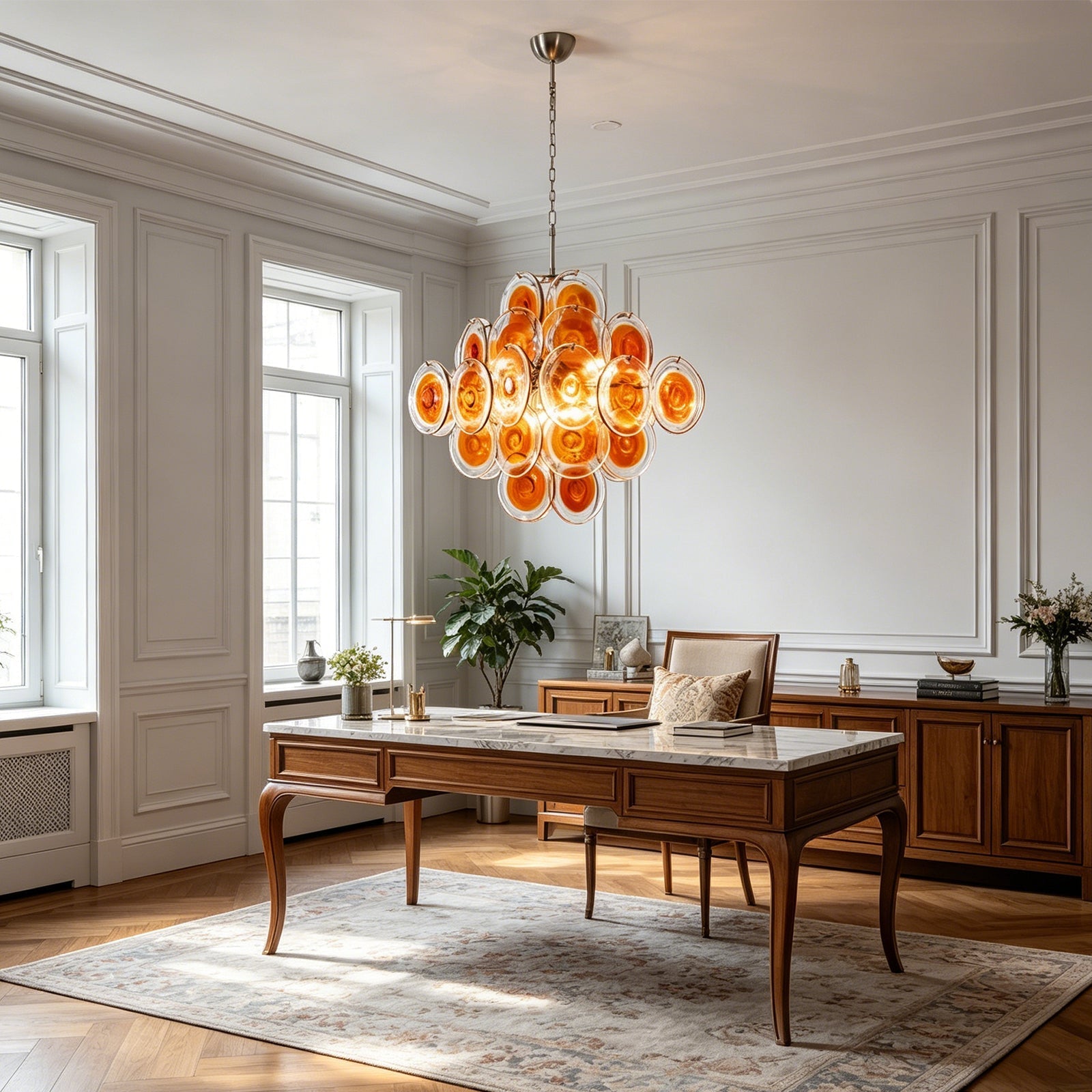 Murano Orange Disk Glass Chandelier | wildoxy