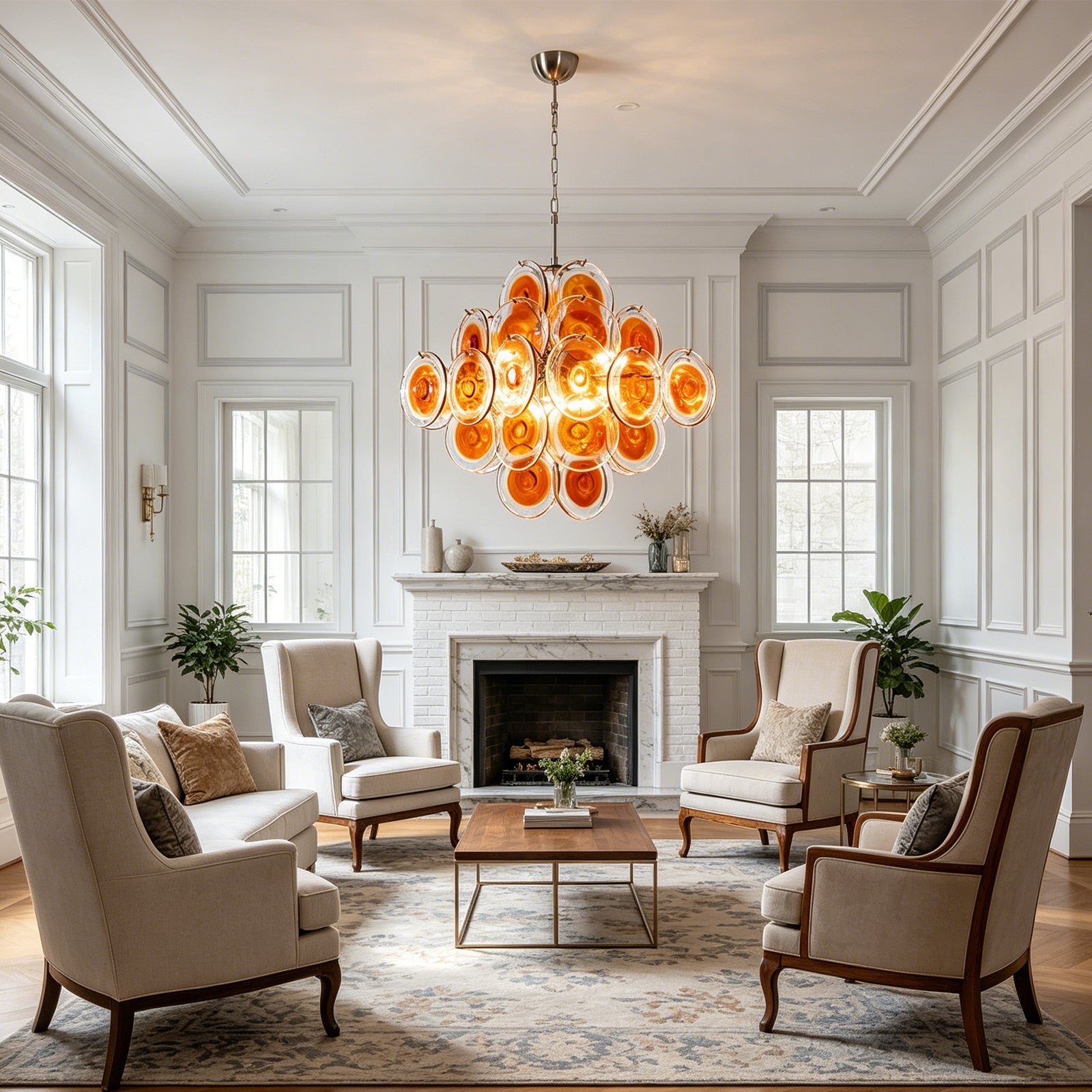 Murano Orange Disk Glass Chandelier | wildoxy