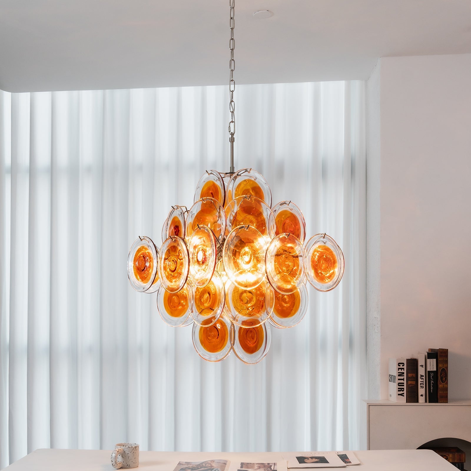 Murano Orange Disk Glass Chandelier | wildoxy