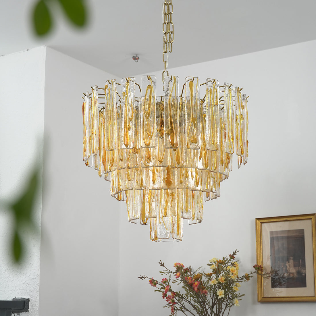 Murano Style Amber Glass Tiered Chandelier | wildoxy