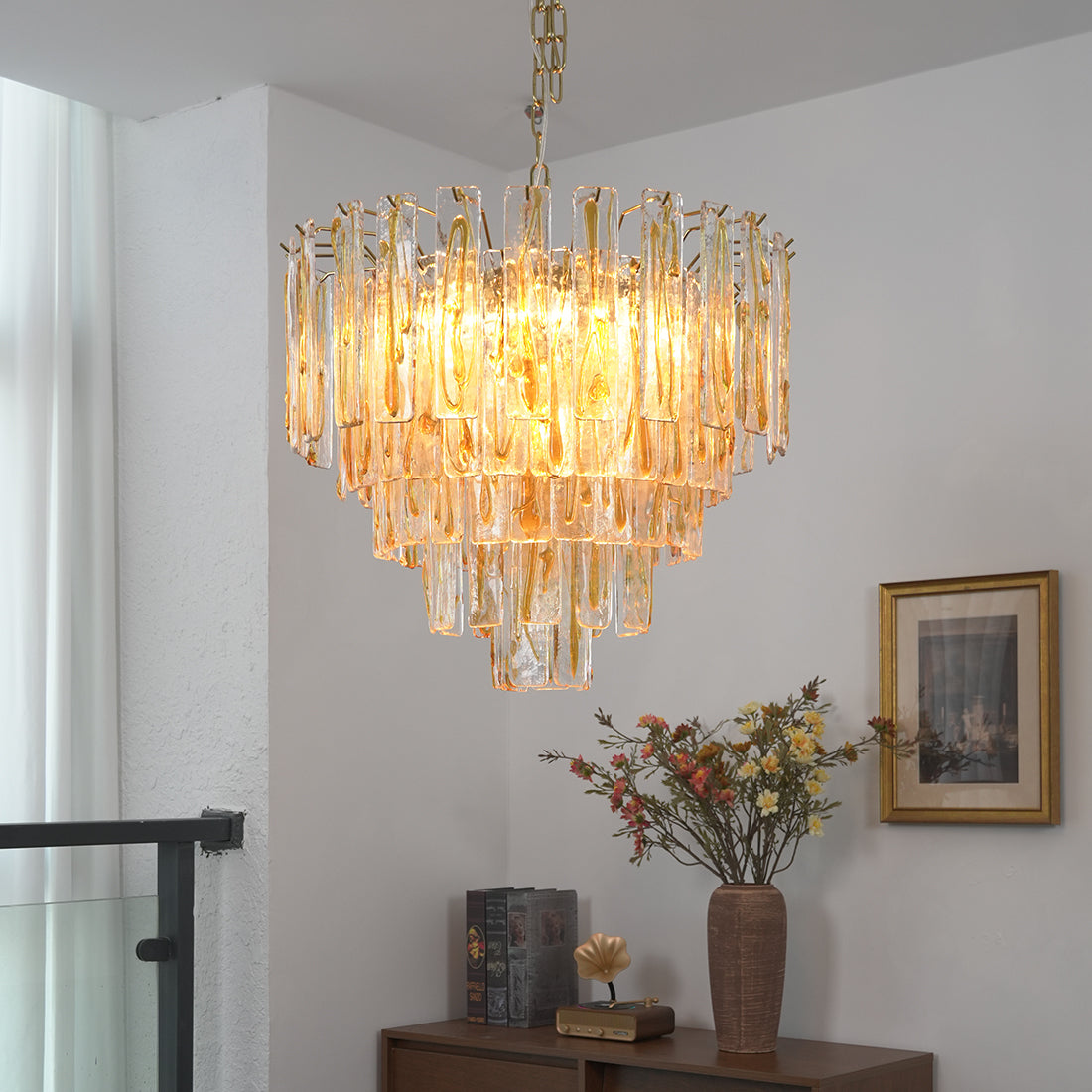 Murano Style Amber Glass Tiered Chandelier | wildoxy