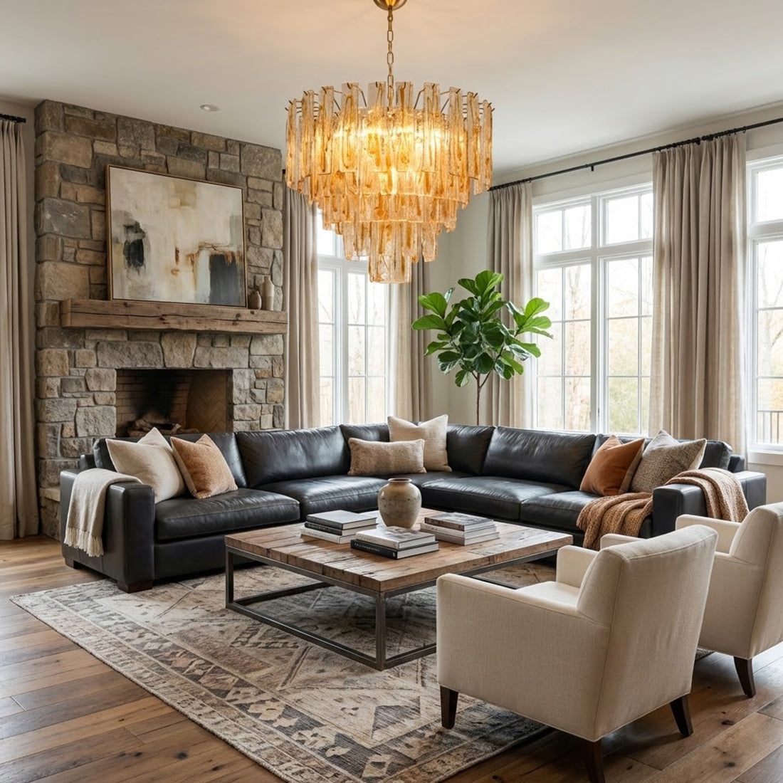 Murano Style Amber Glass Tiered Chandelier | wildoxy