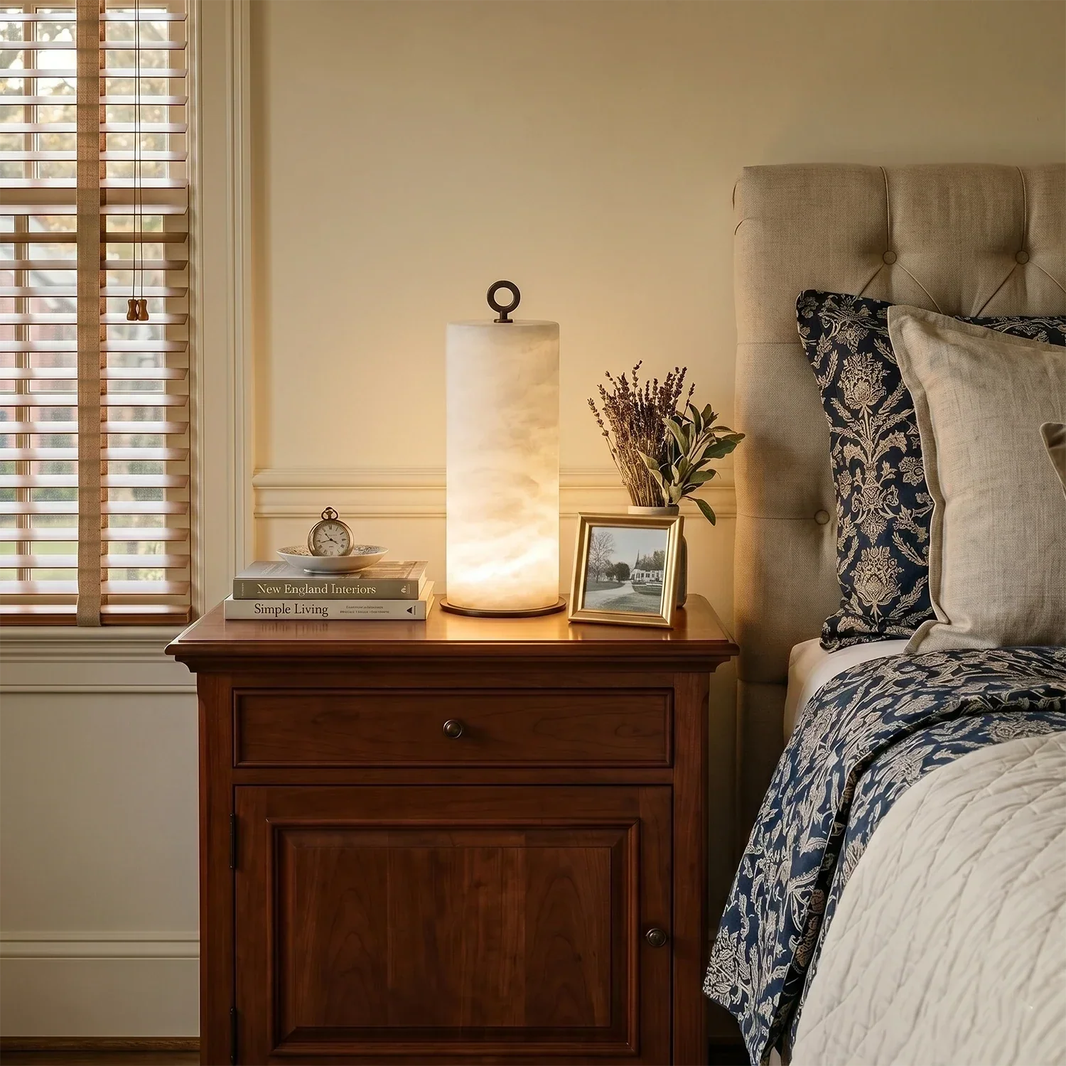 Natural Alabaster Cylinder Table Lamp | wildoxy