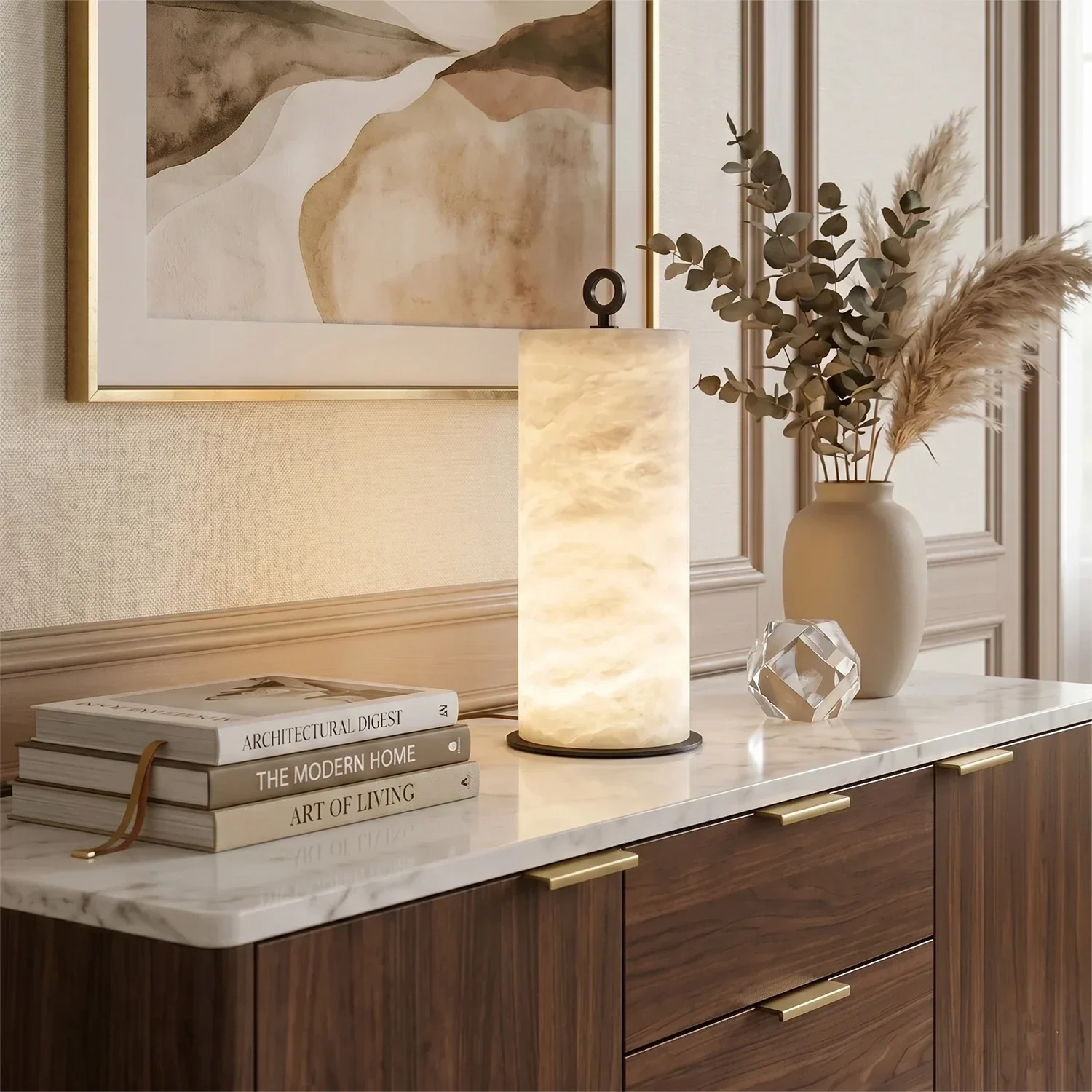 Natural Alabaster Cylinder Table Lamp | wildoxy