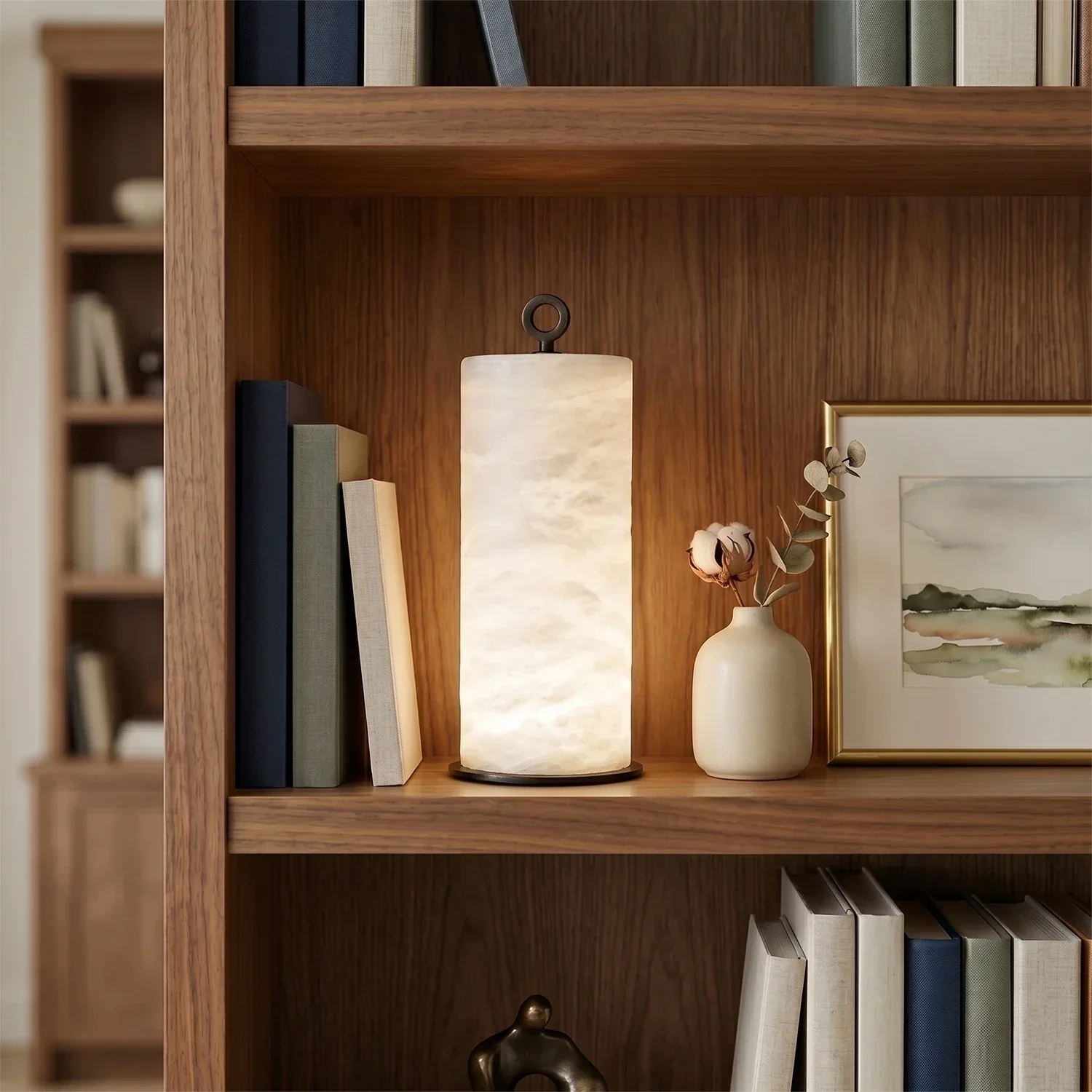 Natural Alabaster Cylinder Table Lamp | wildoxy
