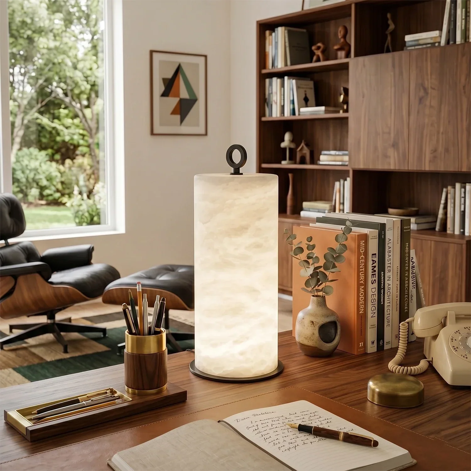 Natural Alabaster Cylinder Table Lamp | wildoxy