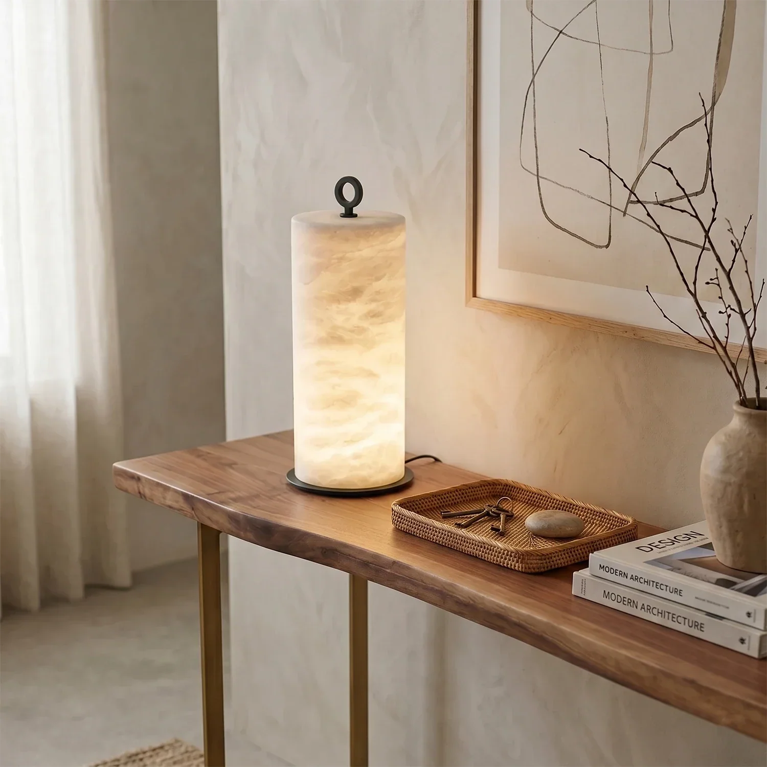 Natural Alabaster Cylinder Table Lamp | wildoxy