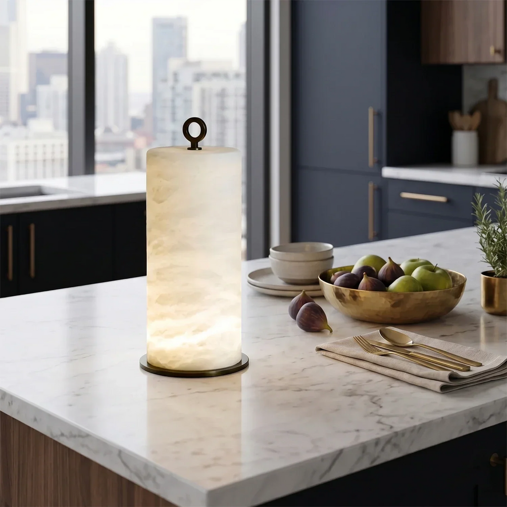 Natural Alabaster Cylinder Table Lamp | wildoxy
