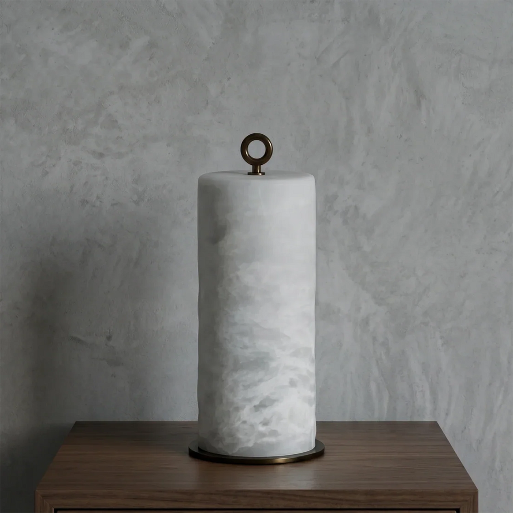 Natural Alabaster Cylinder Table Lamp | wildoxy