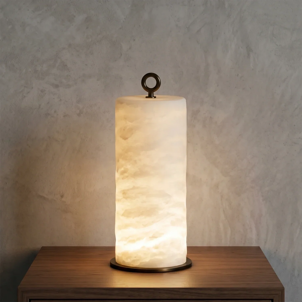 Natural Alabaster Cylinder Table Lamp | wildoxy