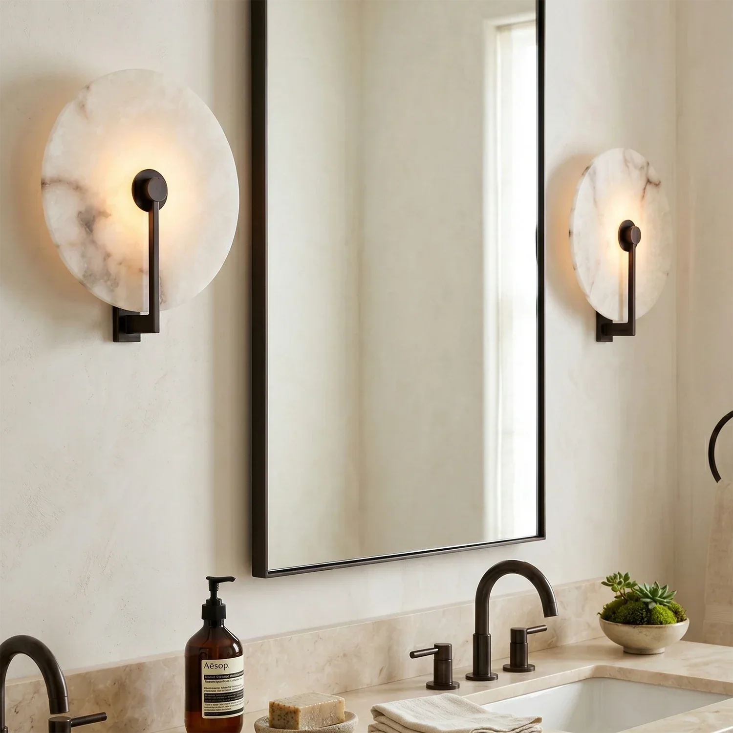 Natural Alabaster Disc LED Wall Sconce | wildoxy