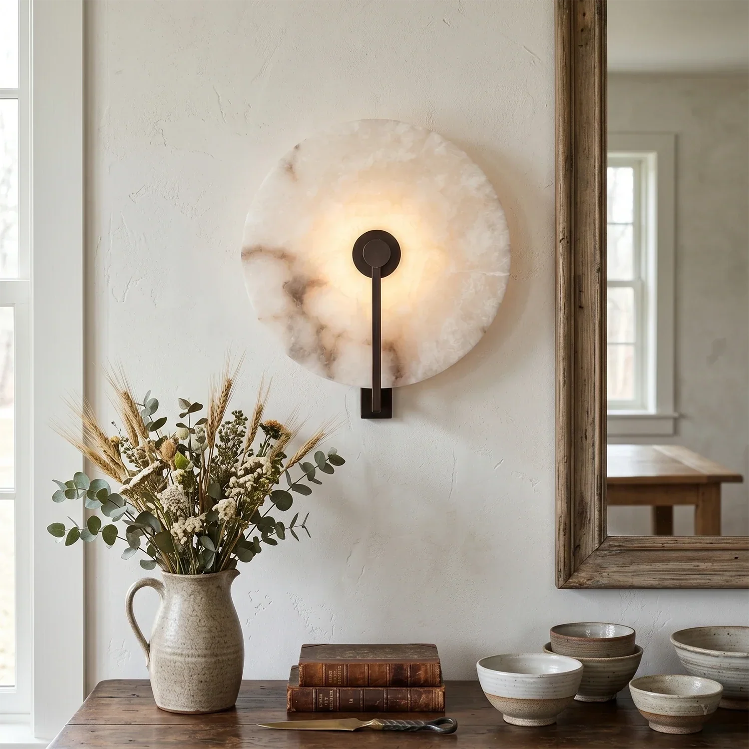 Natural Alabaster Disc LED Wall Sconce | wildoxy