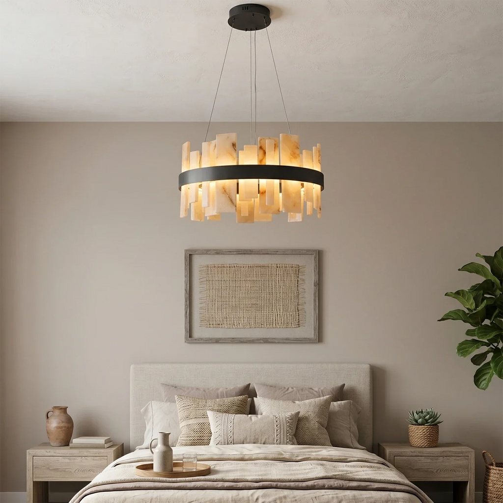 Natural Alabaster Tile Round Chandelier | wildoxy