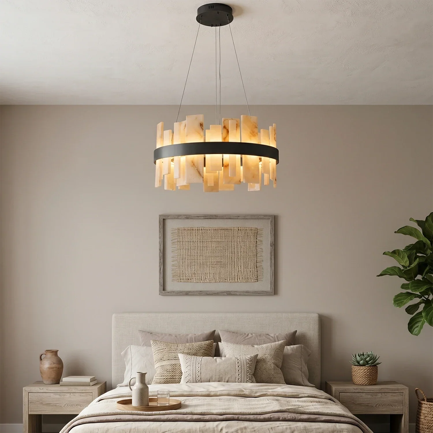 Natural Alabaster Tile Round Chandelier | wildoxy