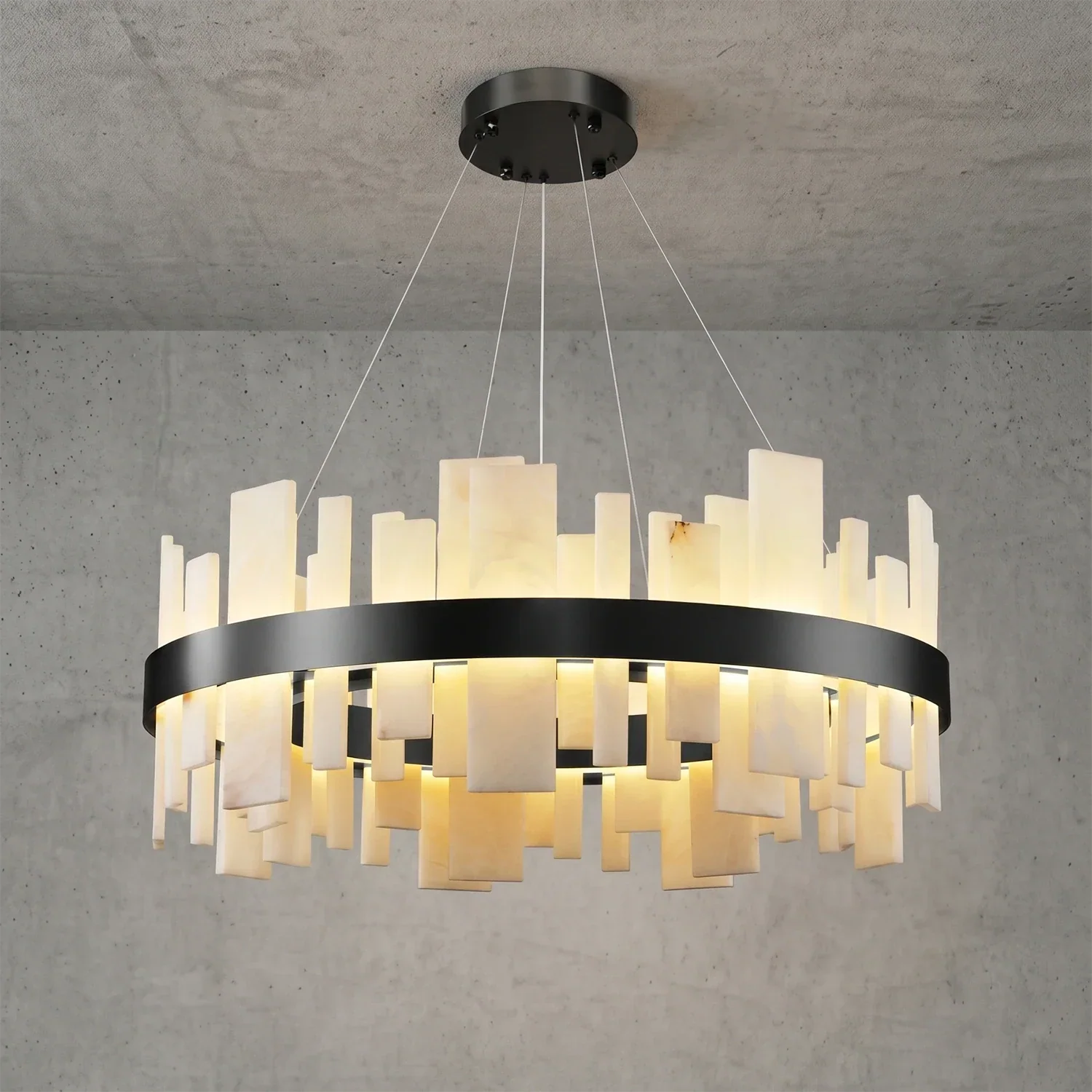 Natural Alabaster Tile Round Chandelier | wildoxy