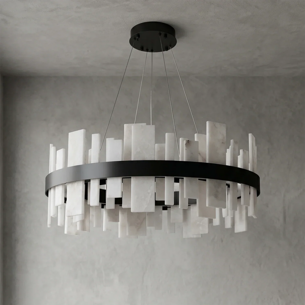 Natural Alabaster Tile Round Chandelier | wildoxy