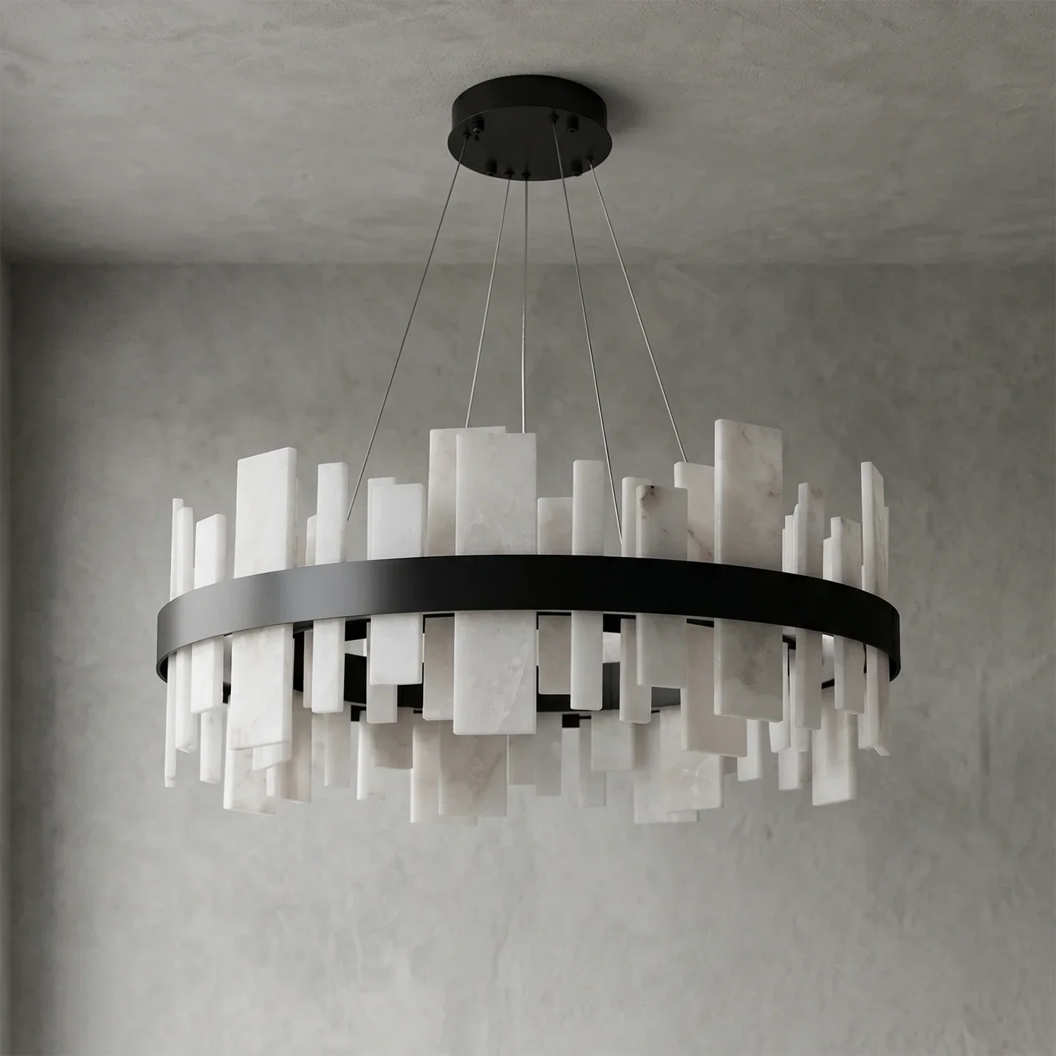 Natural Alabaster Tile Round Chandelier | wildoxy