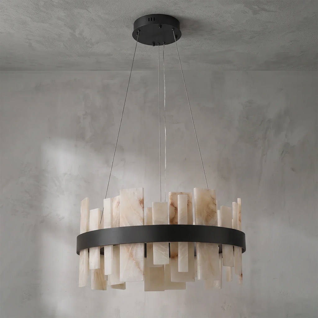 Natural Alabaster Tile Round Chandelier | wildoxy