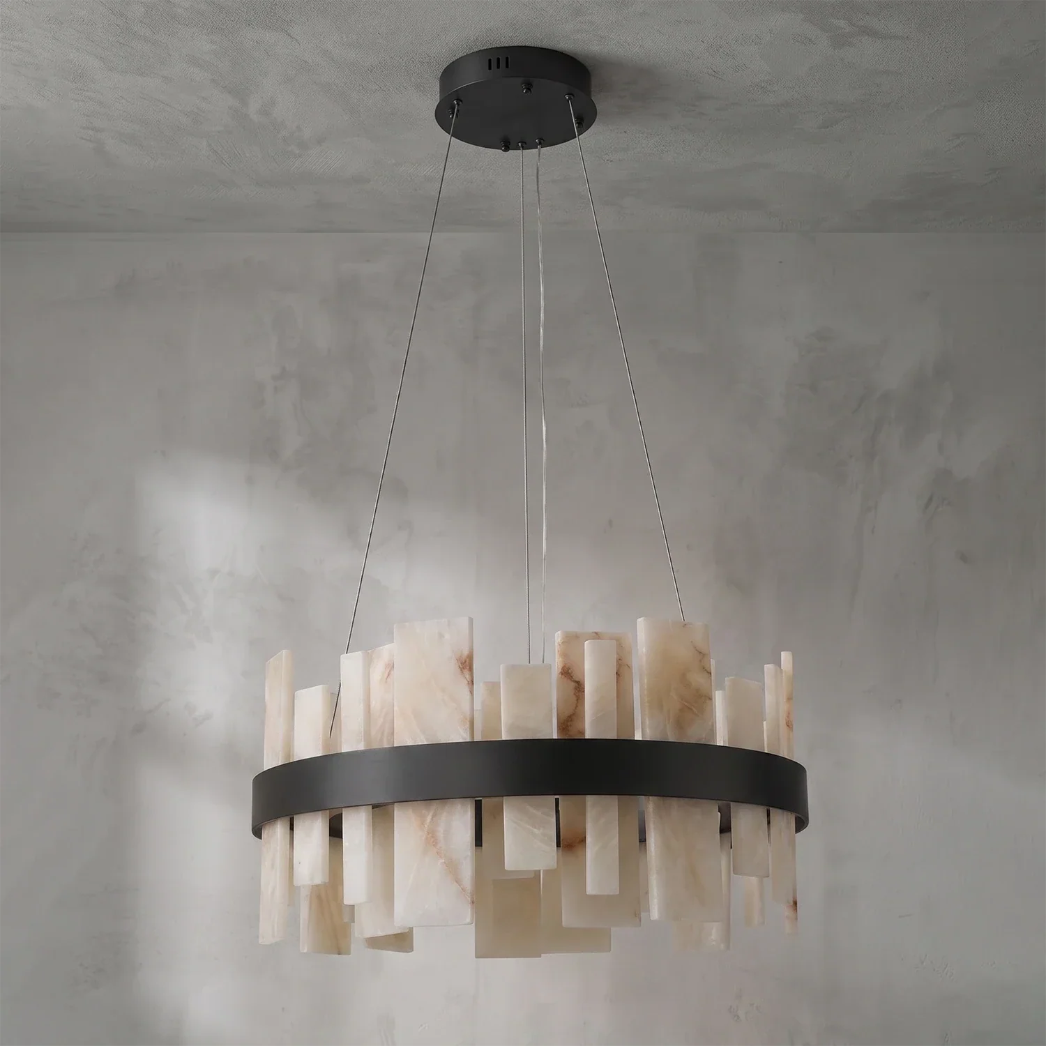 Natural Alabaster Tile Round Chandelier | wildoxy