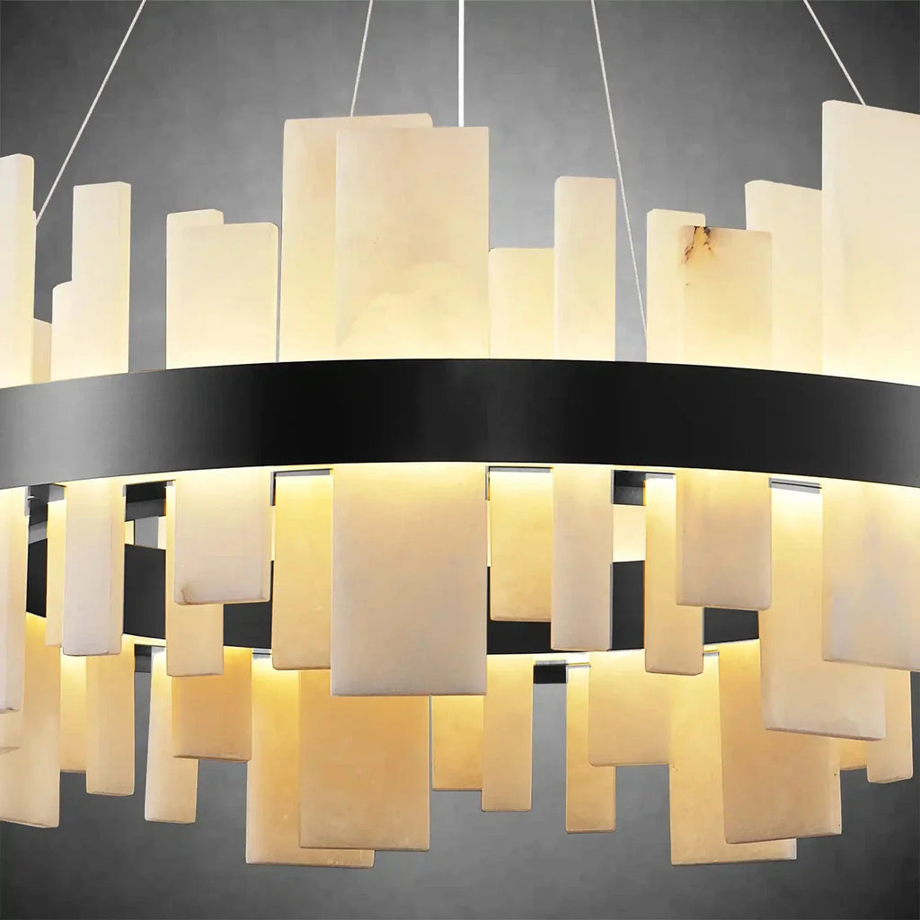 Natural Alabaster Tile Round Chandelier | wildoxy