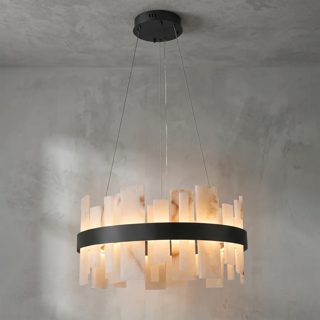 Natural Alabaster Tile Round Chandelier | wildoxy