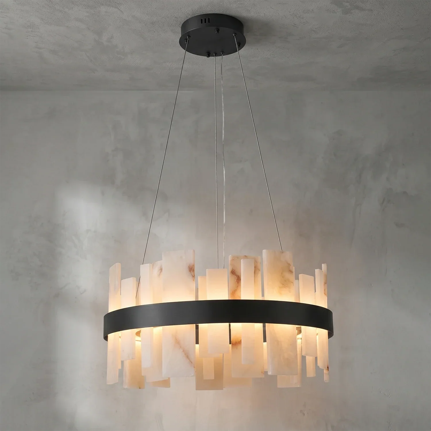 Natural Alabaster Tile Round Chandelier | wildoxy