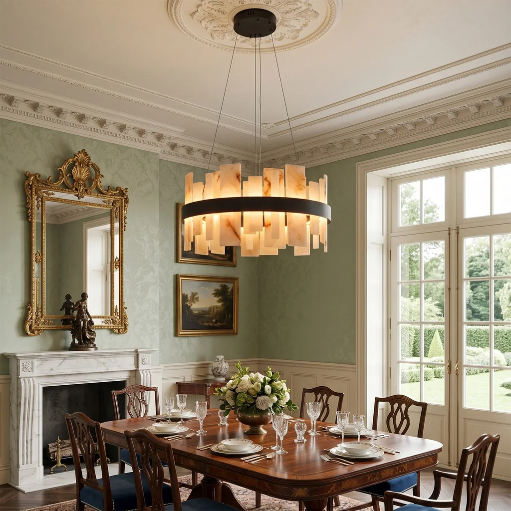 Natural Alabaster Tile Round Chandelier | wildoxy