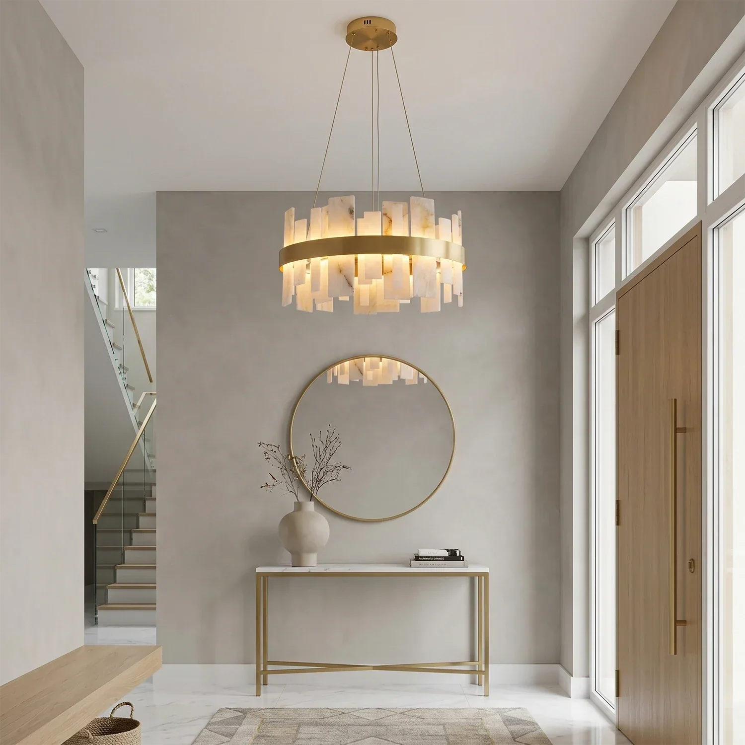 Natural Alabaster Tile Round Chandelier | wildoxy