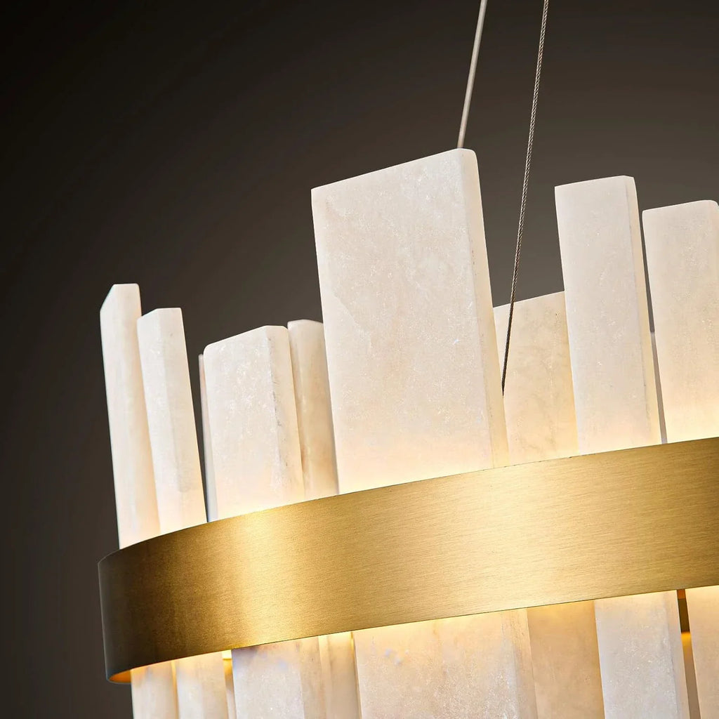 Natural Alabaster Tile Round Chandelier | wildoxy