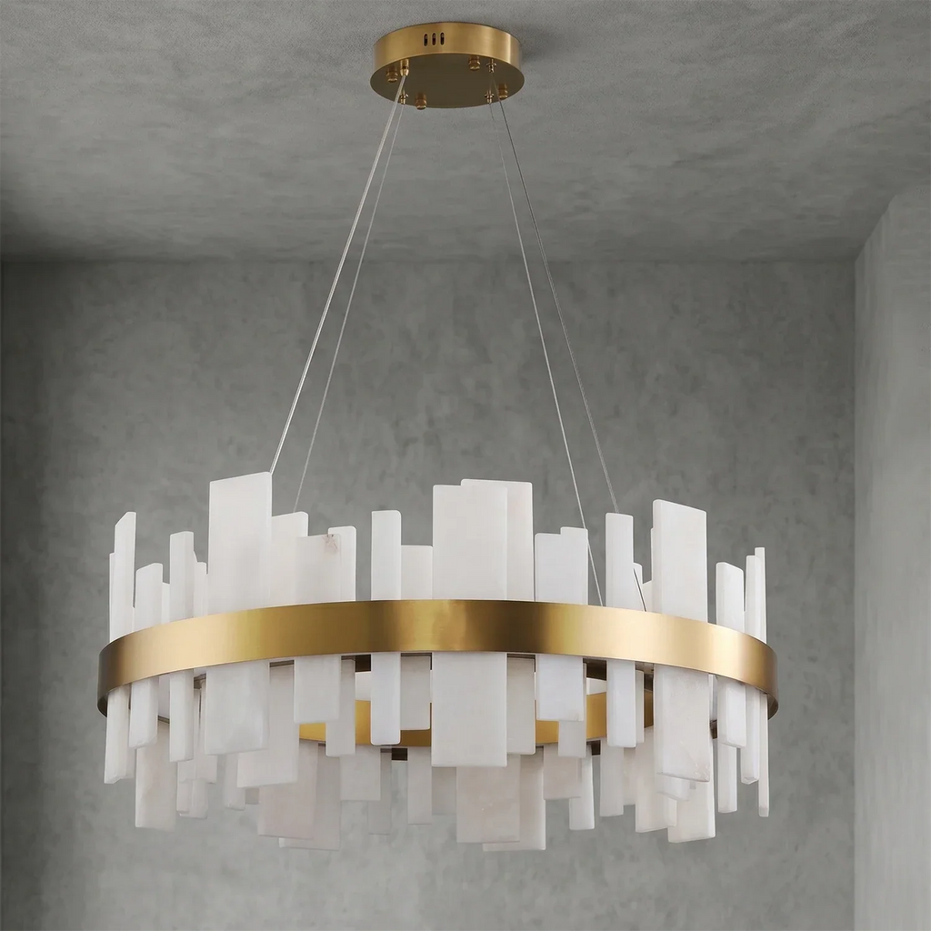 Natural Alabaster Tile Round Chandelier | wildoxy
