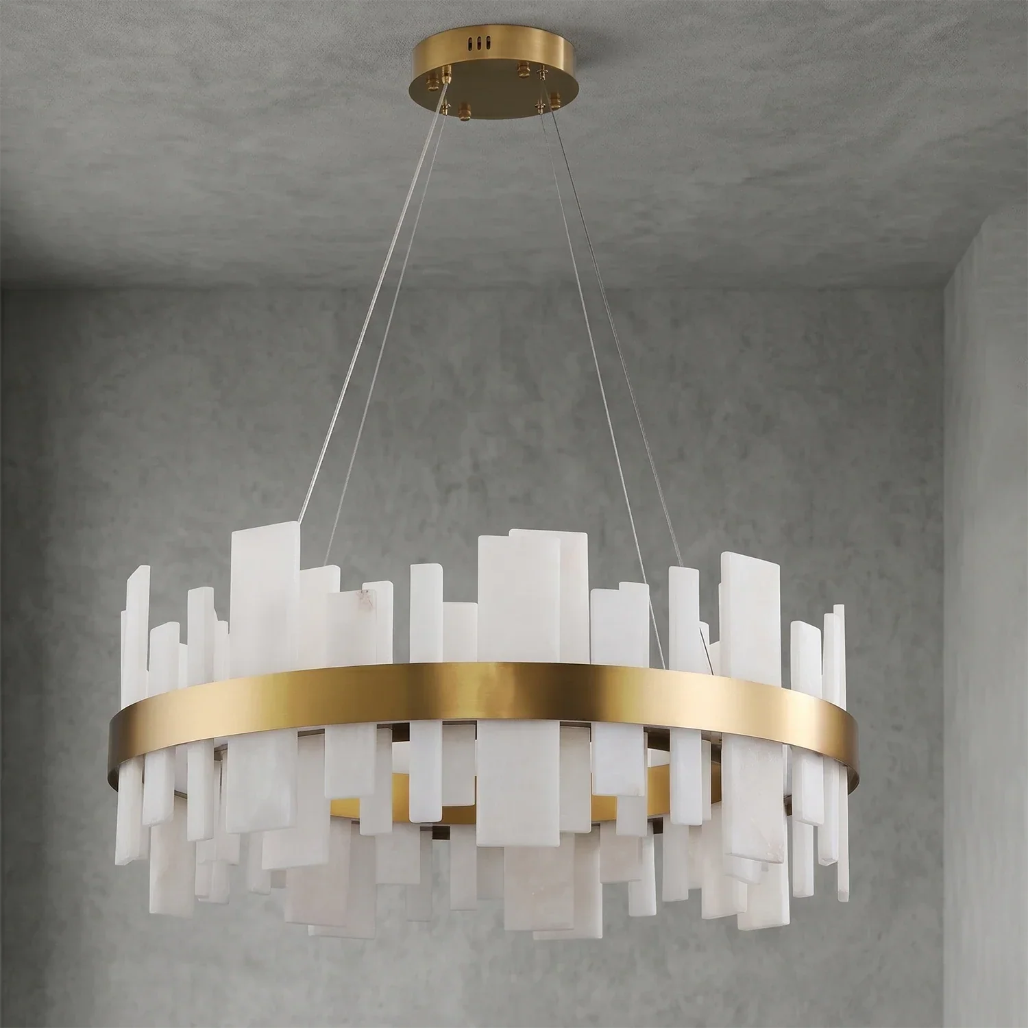 Natural Alabaster Tile Round Chandelier | wildoxy