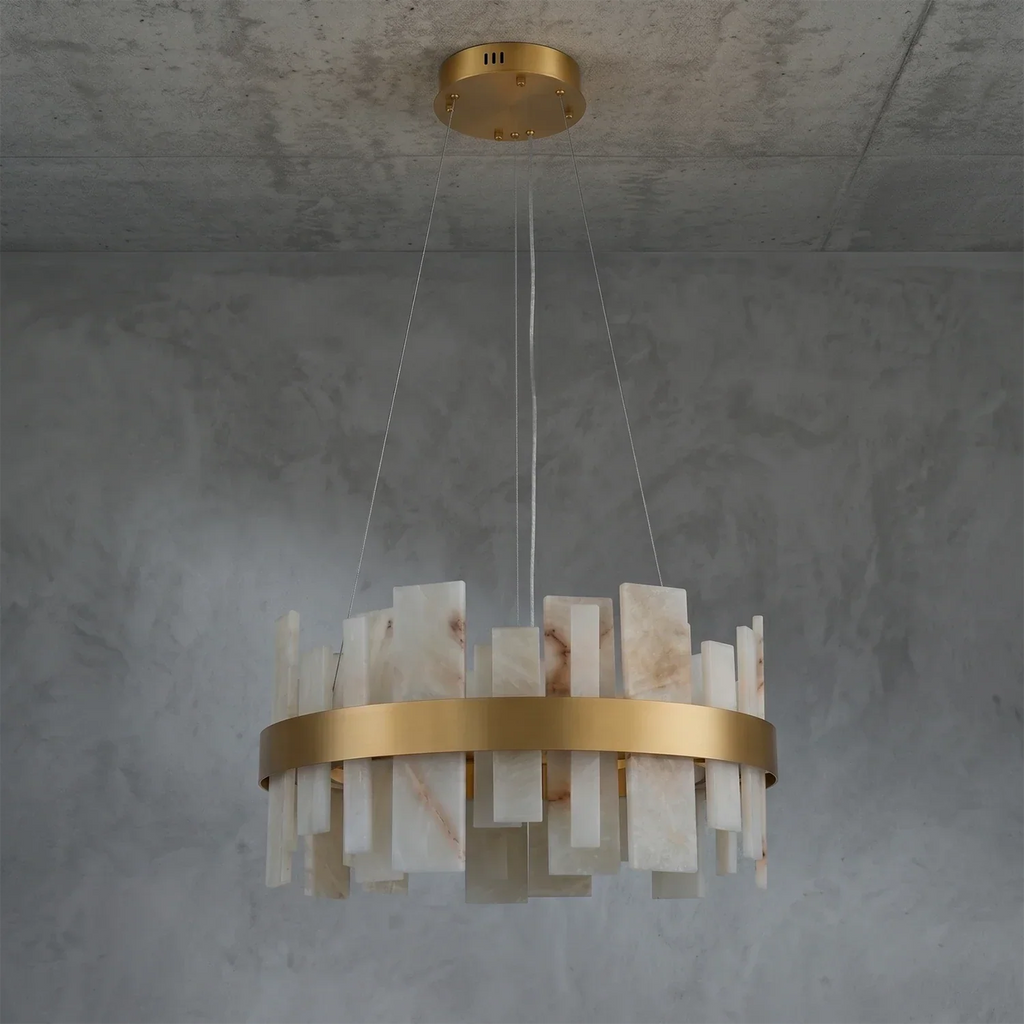 Natural Alabaster Tile Round Chandelier | wildoxy