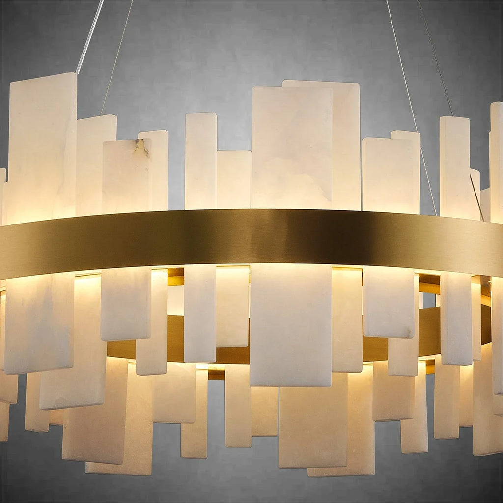 Natural Alabaster Tile Round Chandelier | wildoxy