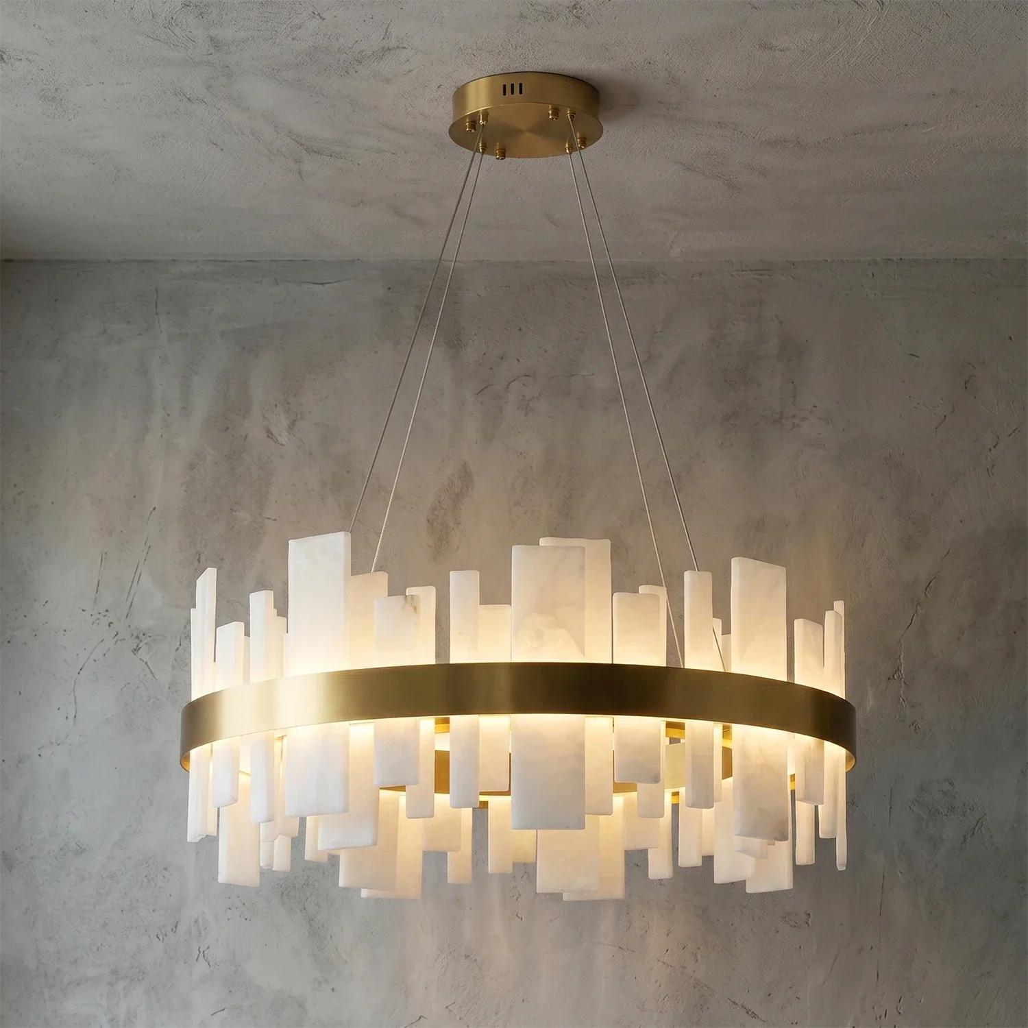 Natural Alabaster Tile Round Chandelier | wildoxy