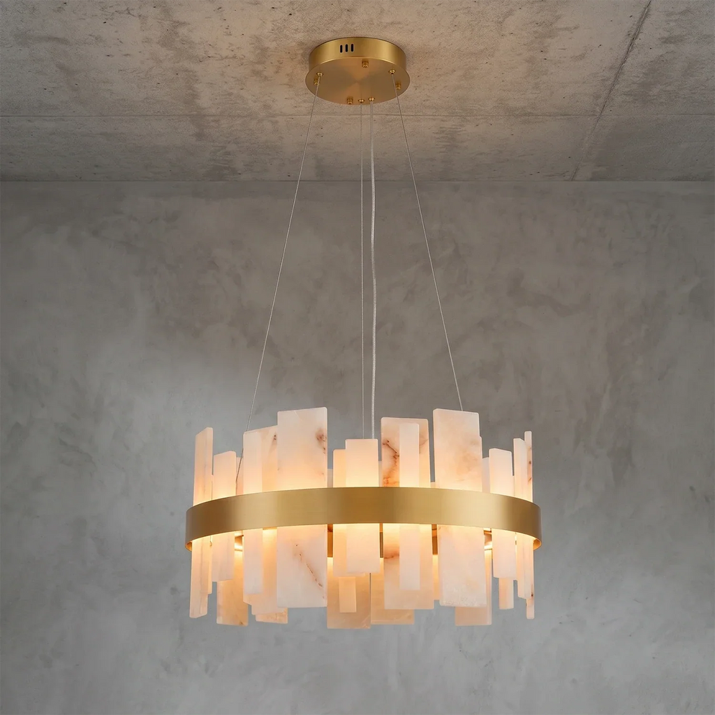 Natural Alabaster Tile Round Chandelier | wildoxy