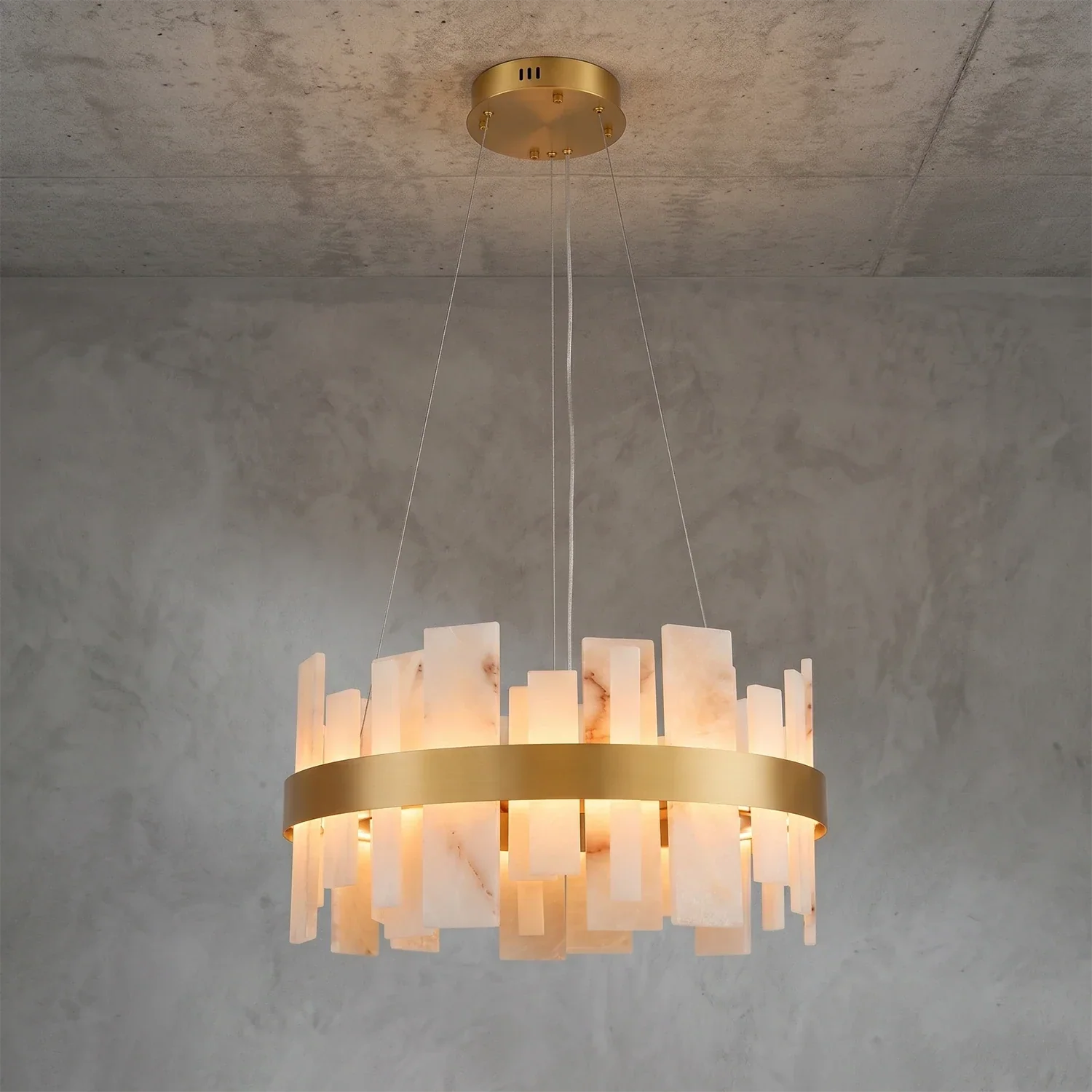 Natural Alabaster Tile Round Chandelier | wildoxy