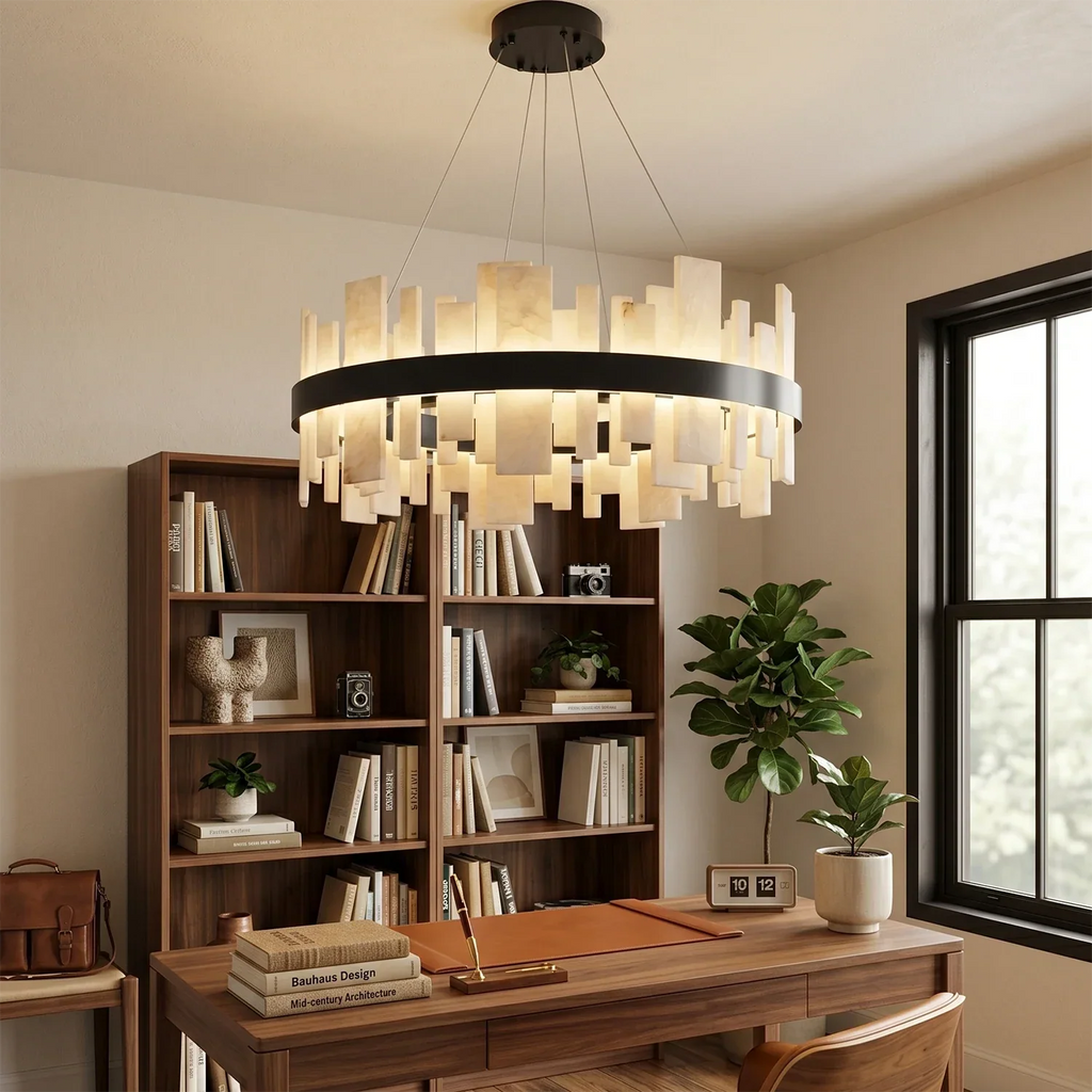 Natural Alabaster Tile Round Chandelier | wildoxy