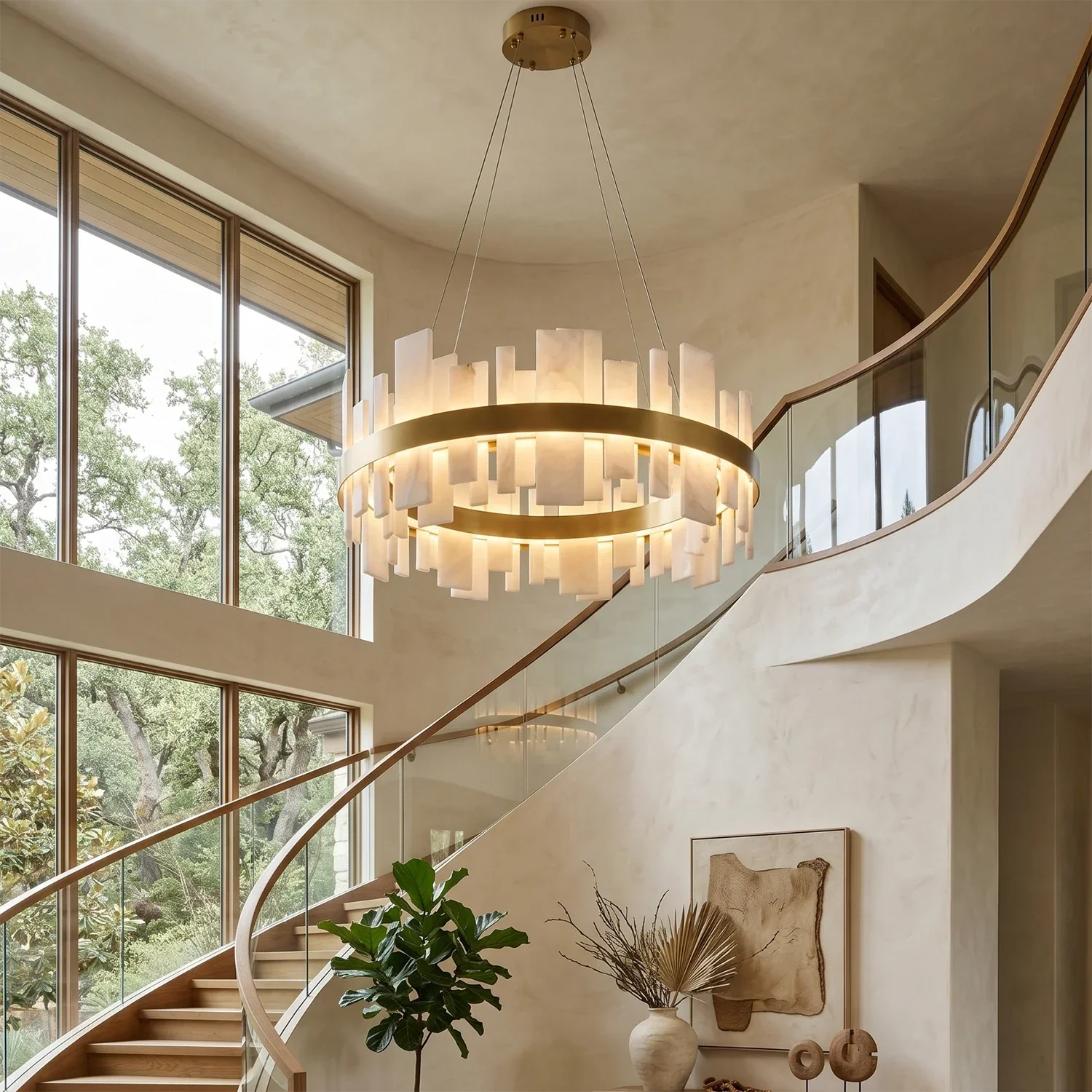 Natural Alabaster Tile Round Chandelier | wildoxy