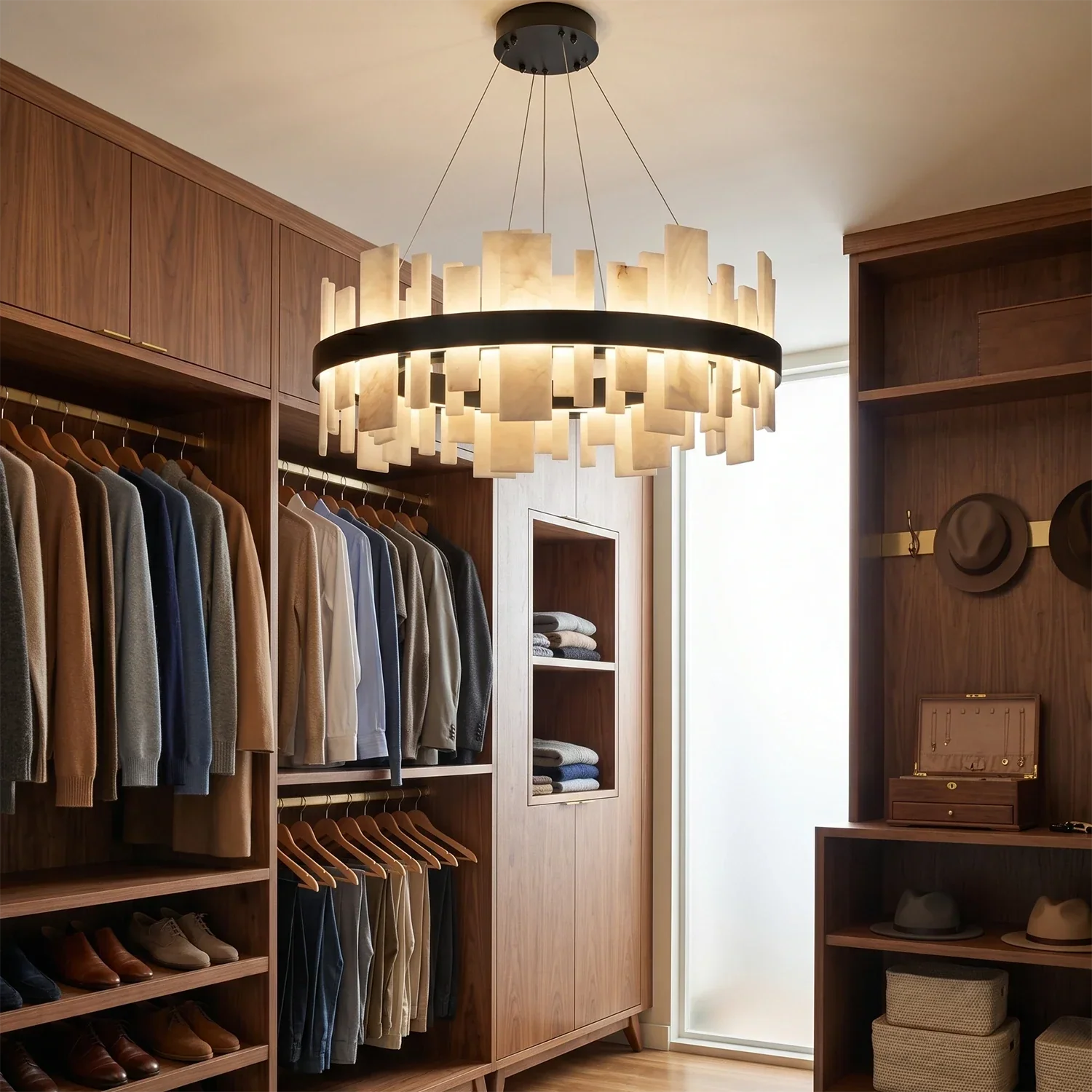Natural Alabaster Tile Round Chandelier | wildoxy