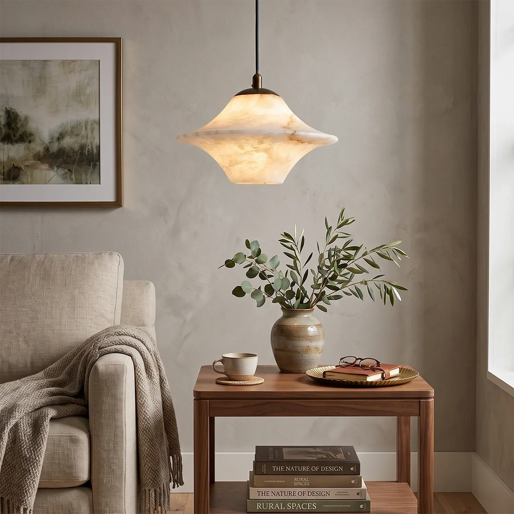 Nerine Wide-Brim Alabaster Pendant Light | wildoxy