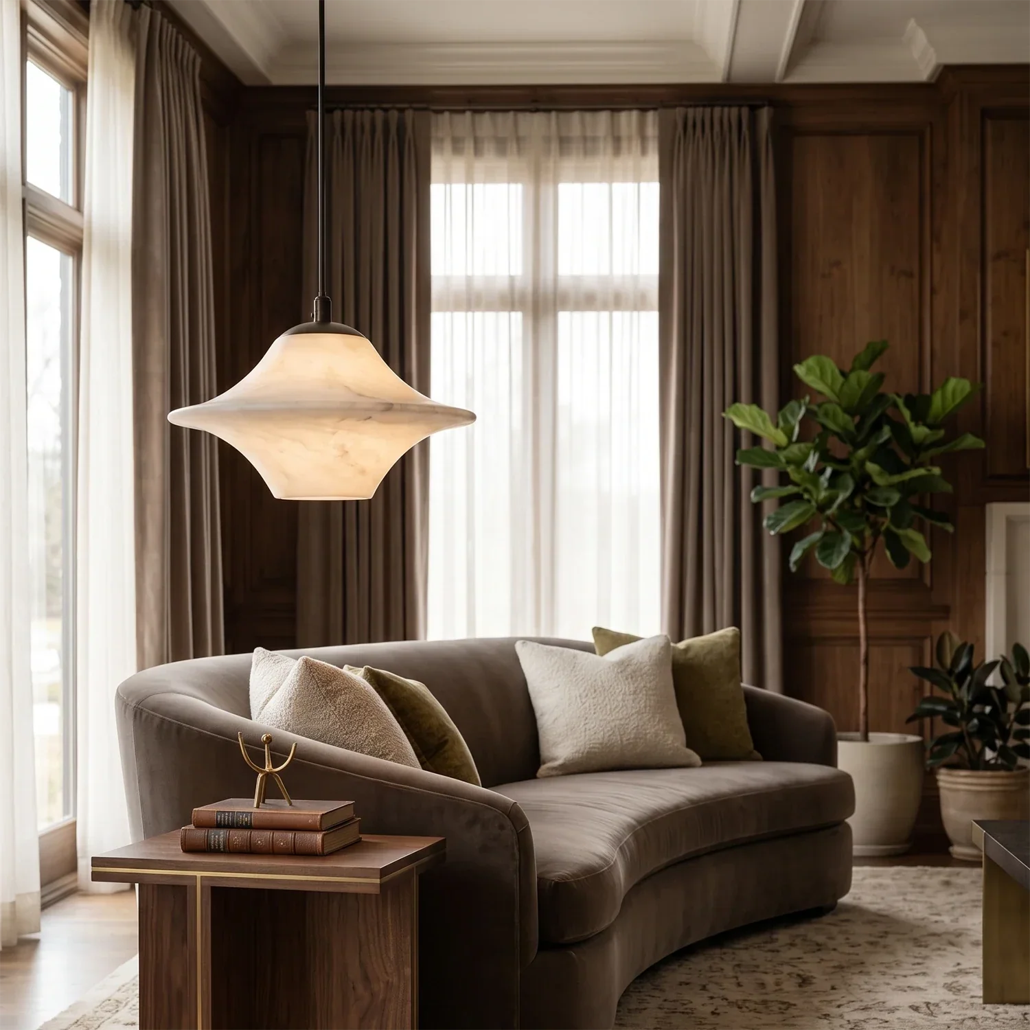 Nerine Wide-Brim Alabaster Pendant Light | wildoxy