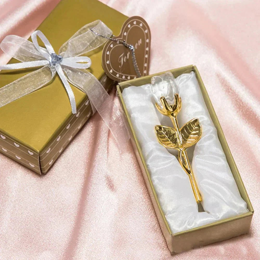 Crystiva 水晶玫瑰纪念品 - 金色或银色展示杆
