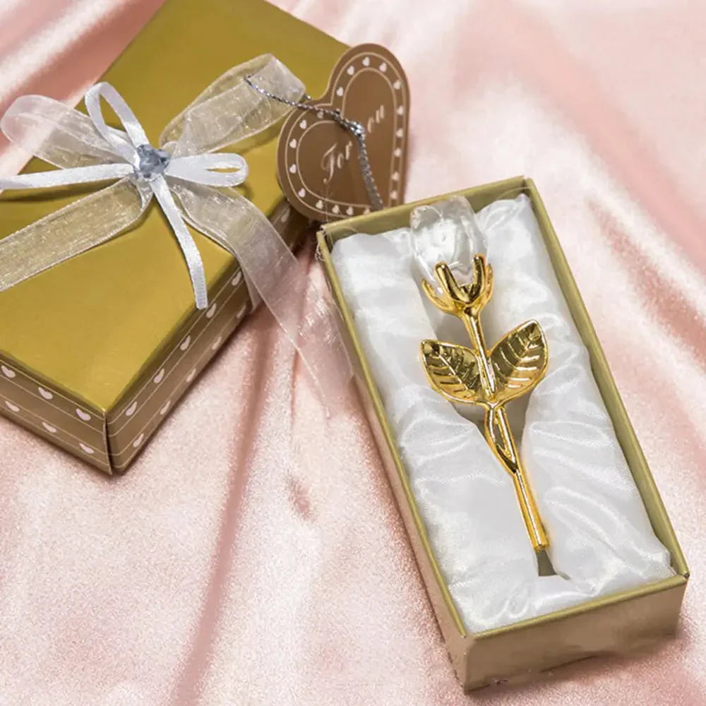 Crystiva 水晶玫瑰纪念品 - 金色或银色展示杆