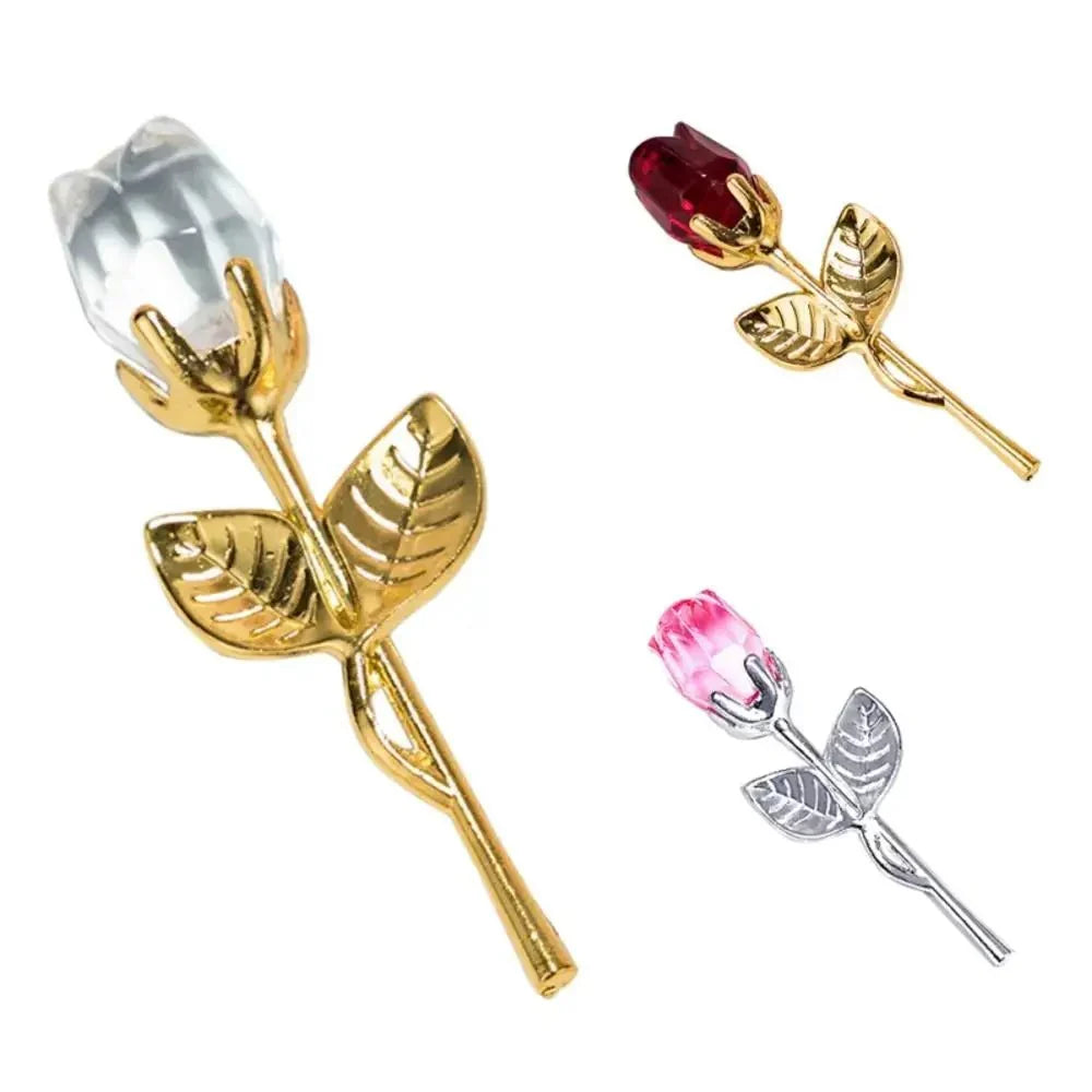 Crystiva 水晶玫瑰纪念品 - 金色或银色展示杆