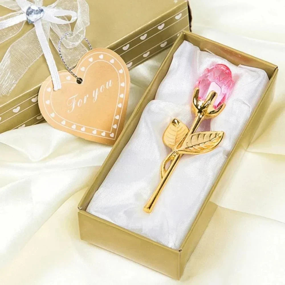 Crystiva 水晶玫瑰纪念品 - 金色或银色展示杆
